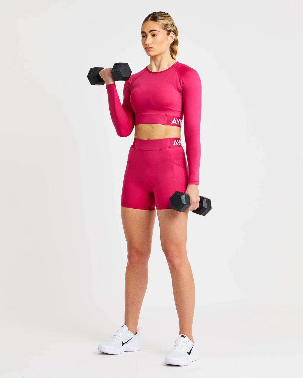 AYBL Training Long Sleeve Crop Top Raspberry | 6721438-KQ