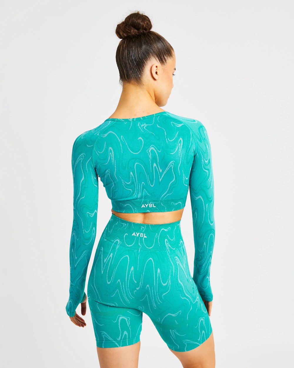 AYBL Velocity Seamless Long Sleeve Crop Top Turquoise | 1903658-YC