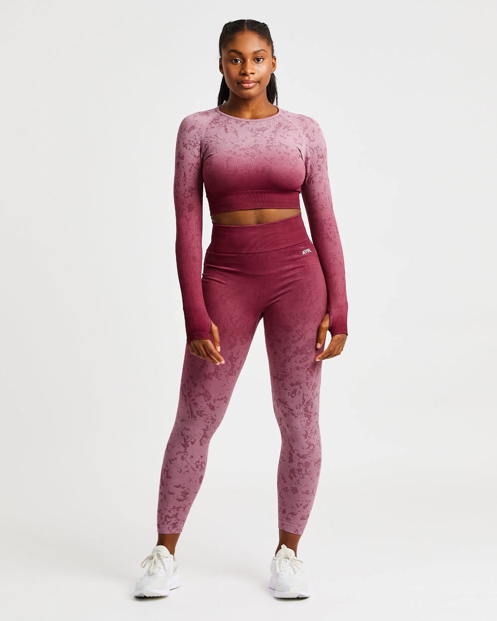 AYBL Flare Seamless Long Sleeve Crop Top Plum | 4807312-SY