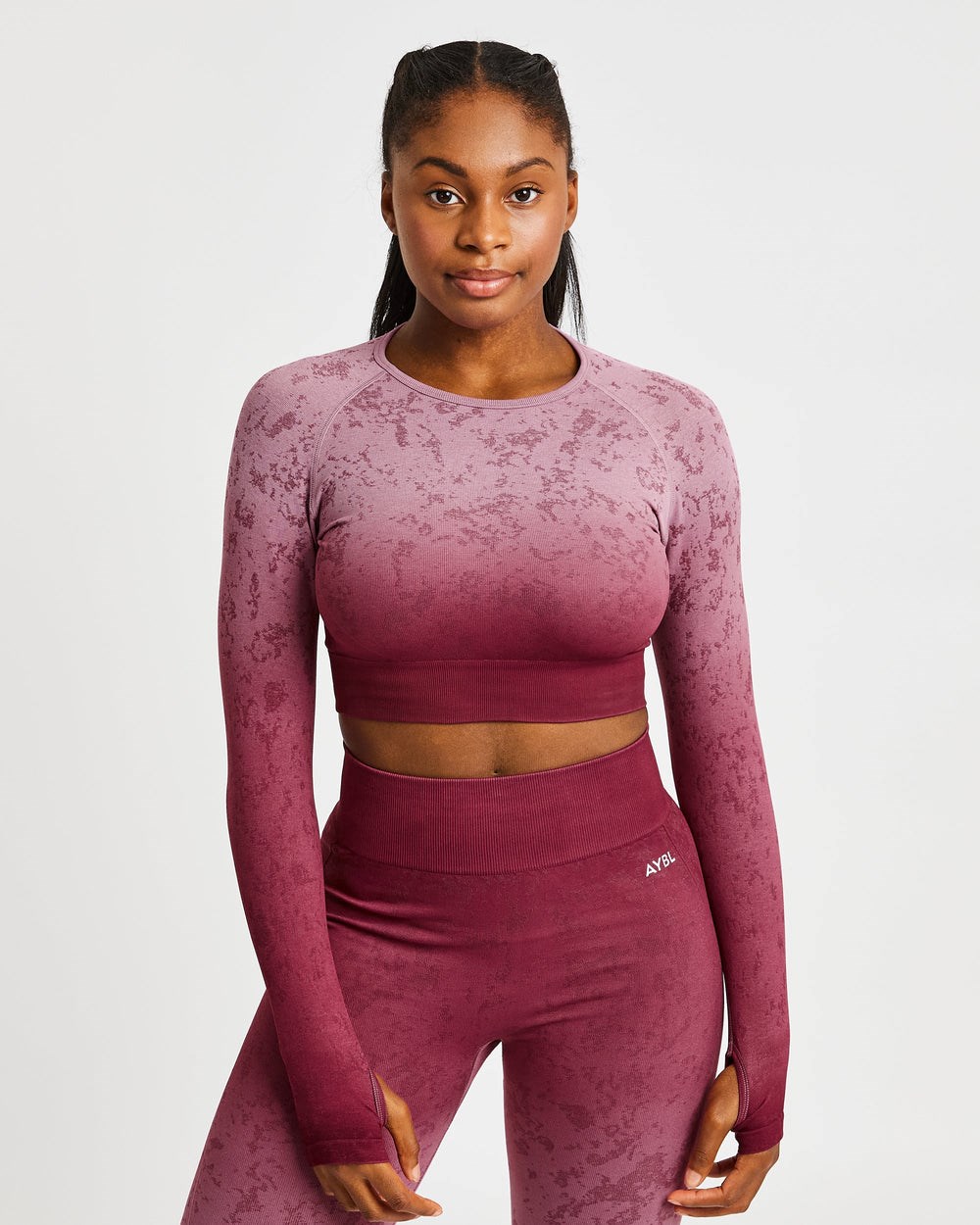 AYBL Flare Seamless Long Sleeve Crop Top Plum | 4807312-SY