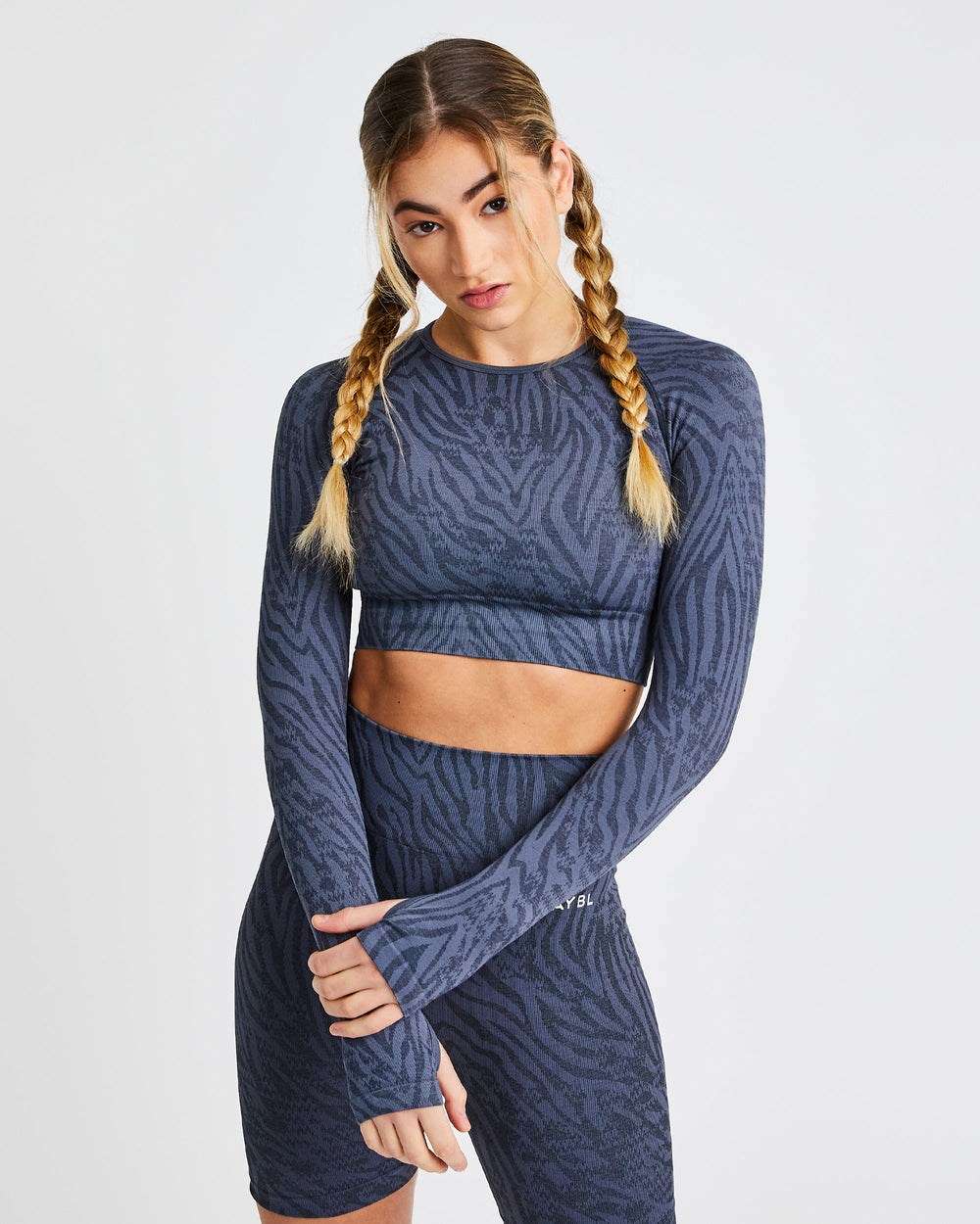 AYBL Evolve Animal Seamless Long Sleeve Crop Top Blauw | 2174580-PF