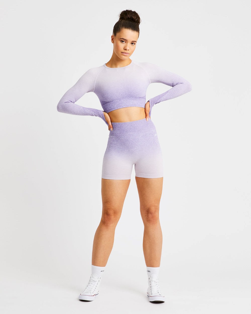 AYBL Pulse Ombré Seamless Long Sleeve Crop Top Lilac | 4793826-JB