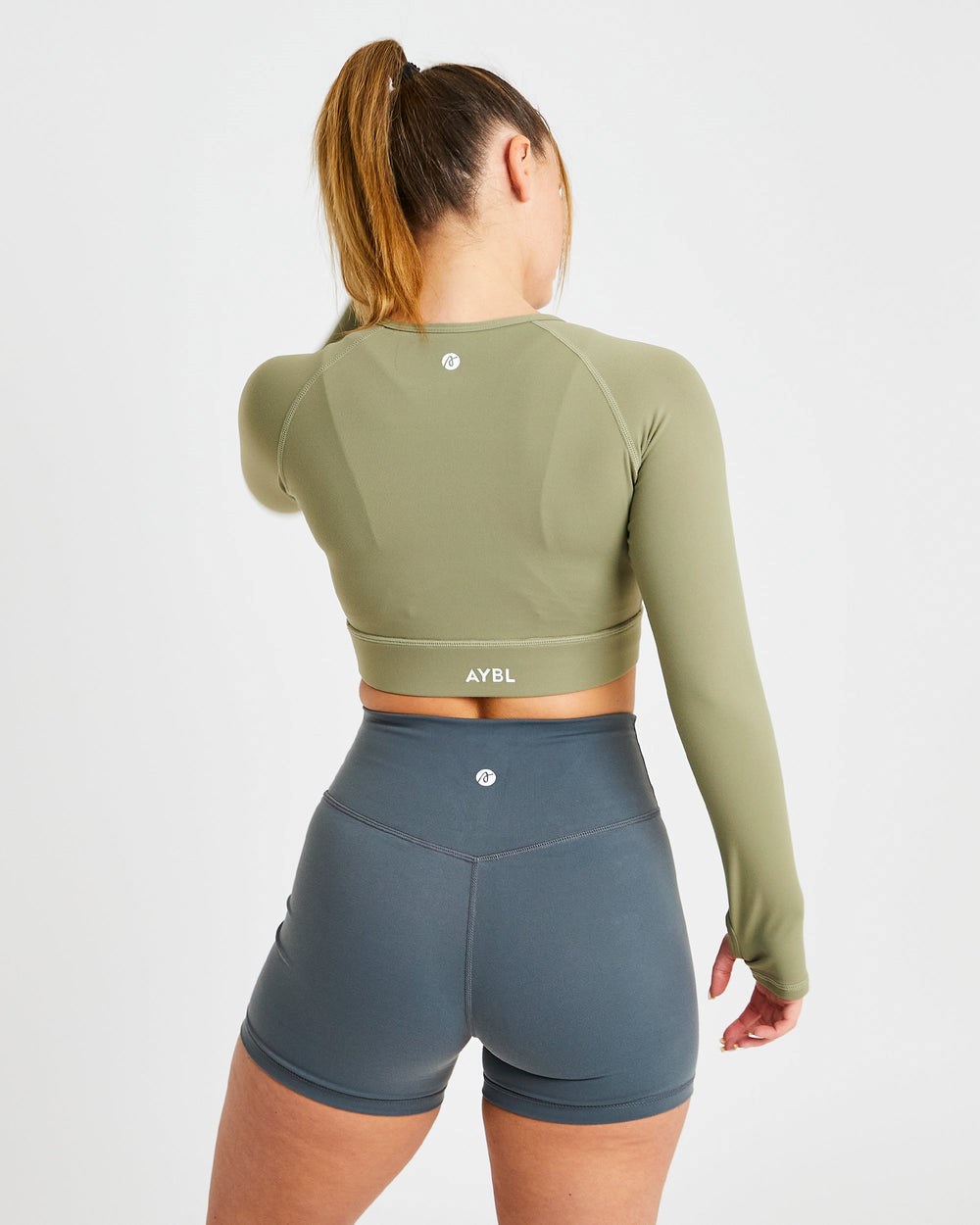 AYBL Core Long Sleeve Crop Top Olijfgroen | 9270856-XL