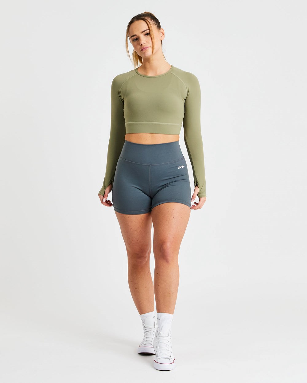 AYBL Core Long Sleeve Crop Top Olijfgroen | 9270856-XL