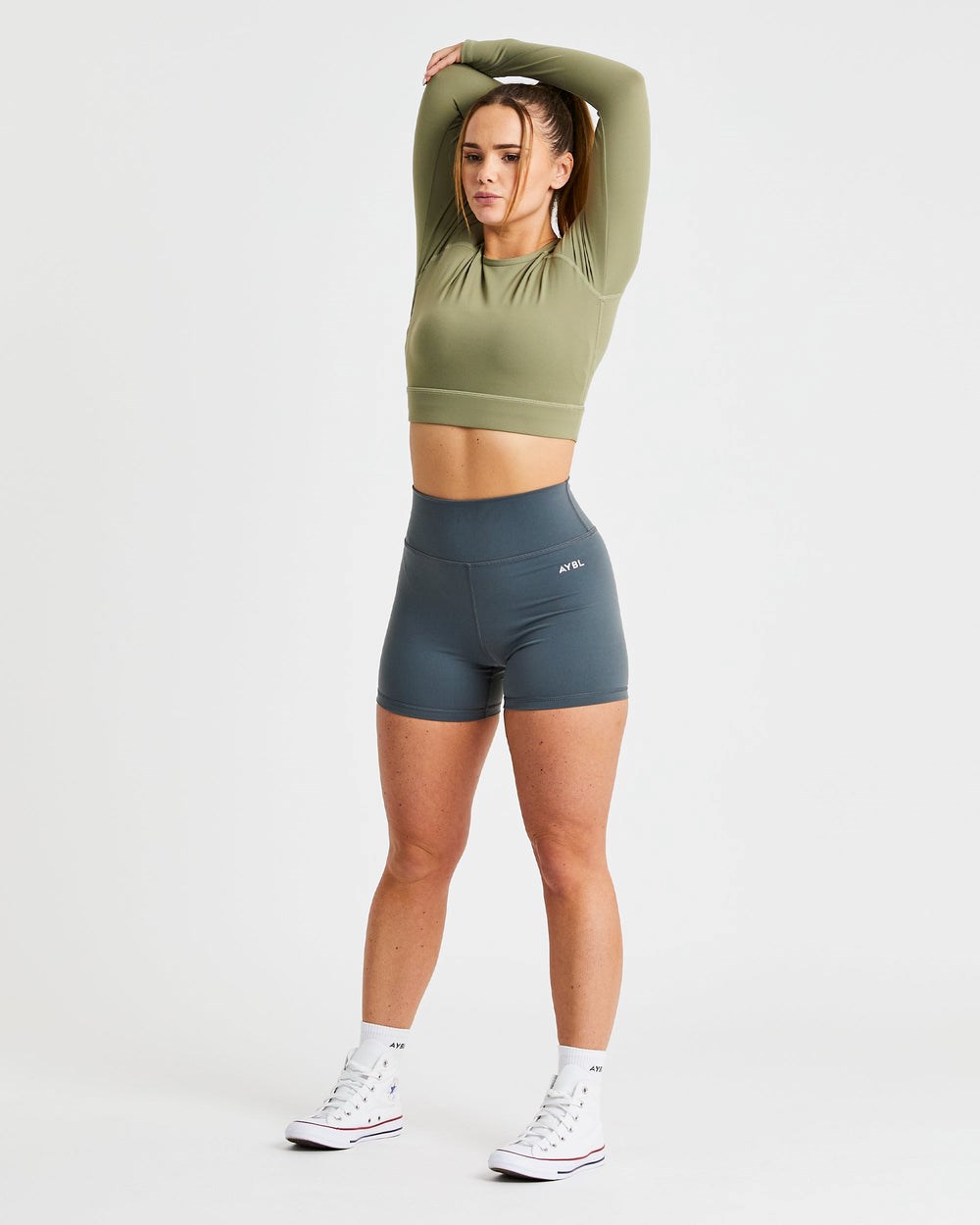 AYBL Core Long Sleeve Crop Top Olijfgroen | 9270856-XL