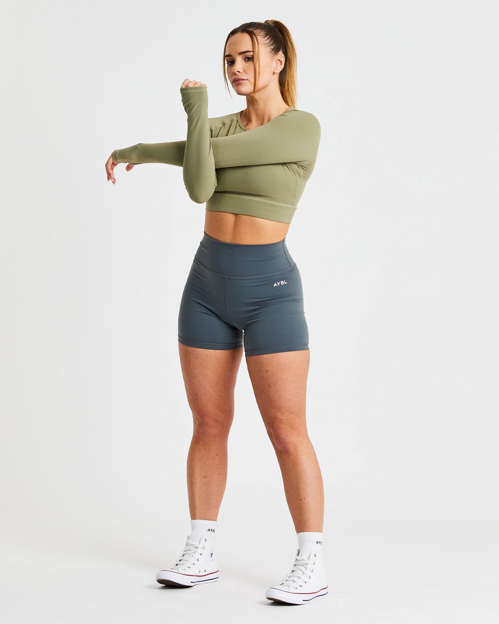 AYBL Core Long Sleeve Crop Top Olijfgroen | 9270856-XL