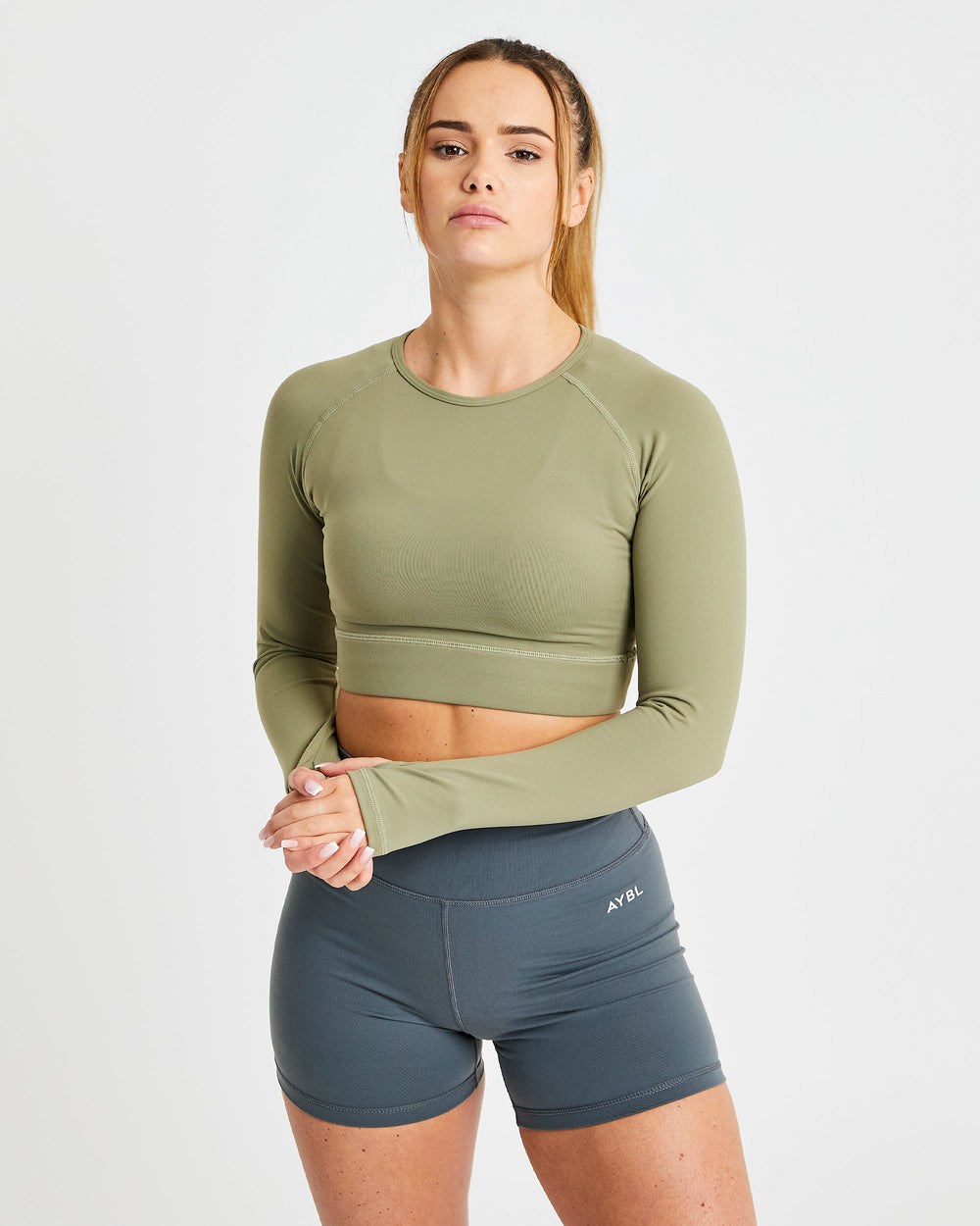 AYBL Core Long Sleeve Crop Top Olijfgroen | 9270856-XL