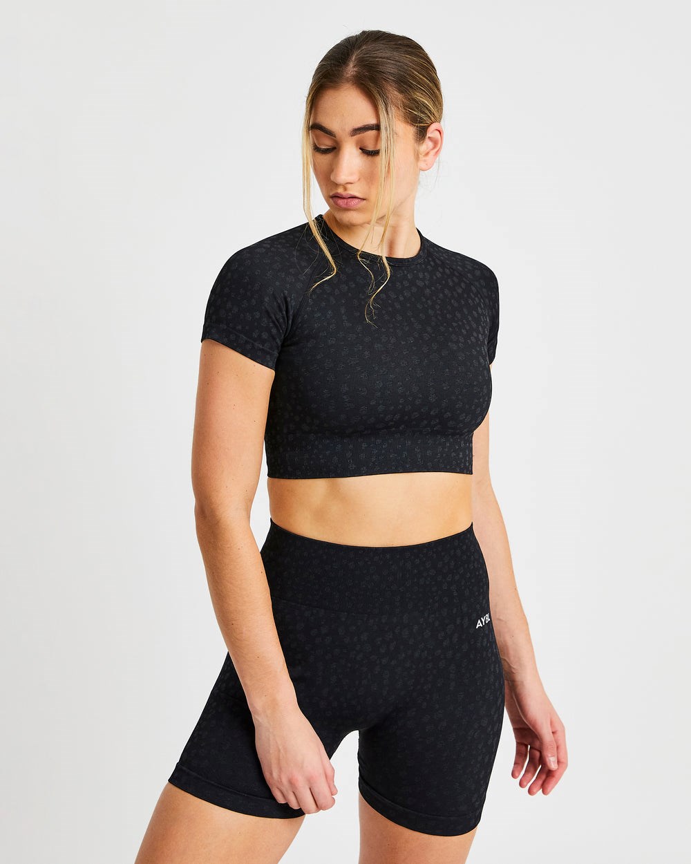 AYBL Evolve Speckle Seamless Crop Top Zwart | 9512860-LU