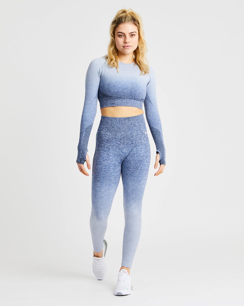 AYBL Pulse Ombré Seamless Long Sleeve Crop Top Donkerblauw | 2756940-UJ