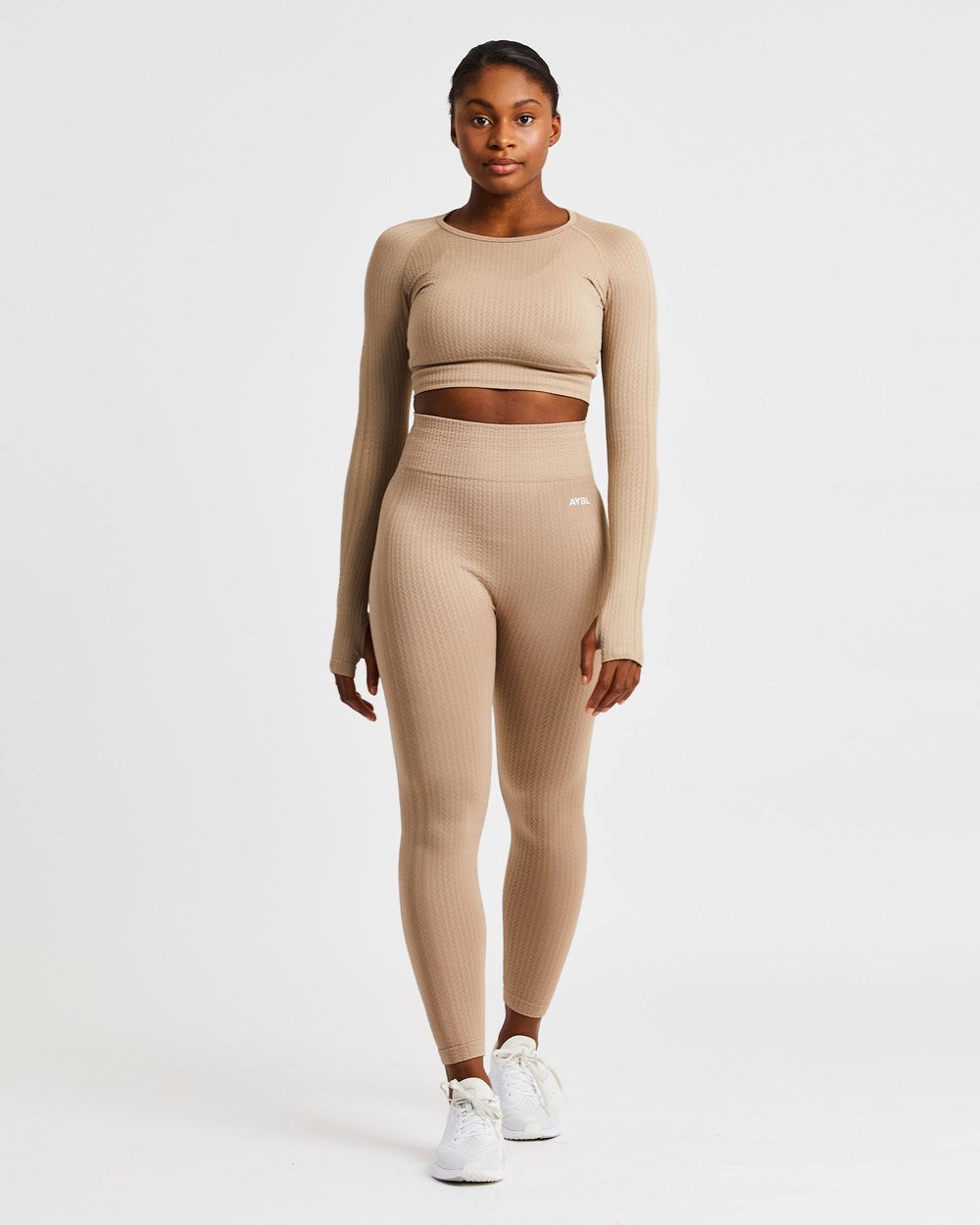 AYBL Luxe Seamless Long Sleeve Crop Top Mocha | 1089235-GM