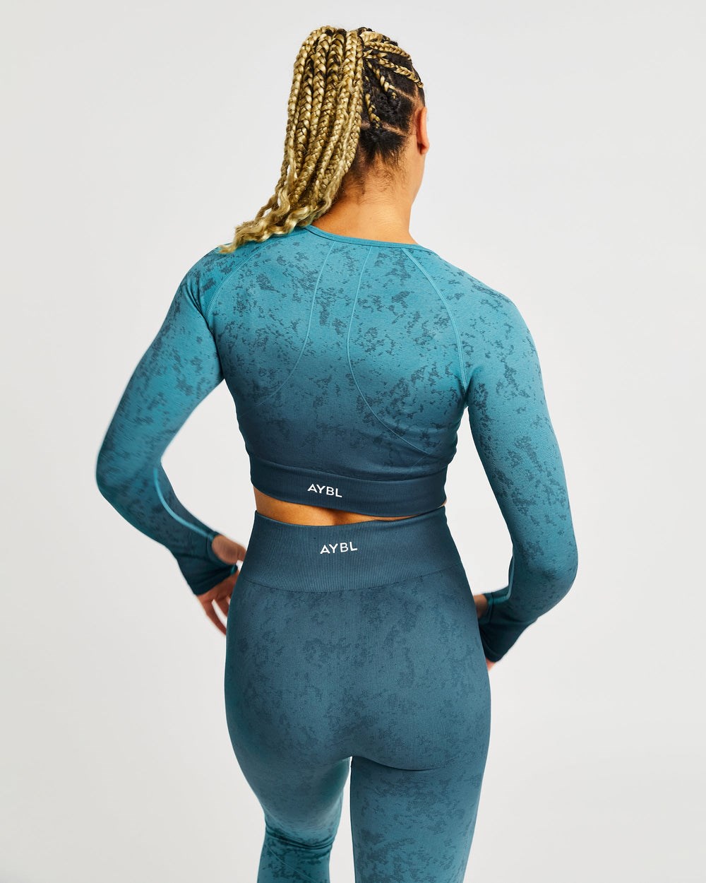 AYBL Flare Seamless Long Sleeve Crop Top Teal | 7421095-RB