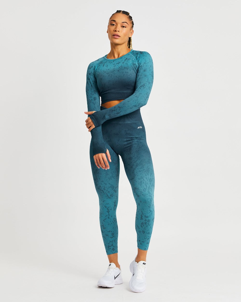 AYBL Flare Seamless Long Sleeve Crop Top Teal | 7421095-RB