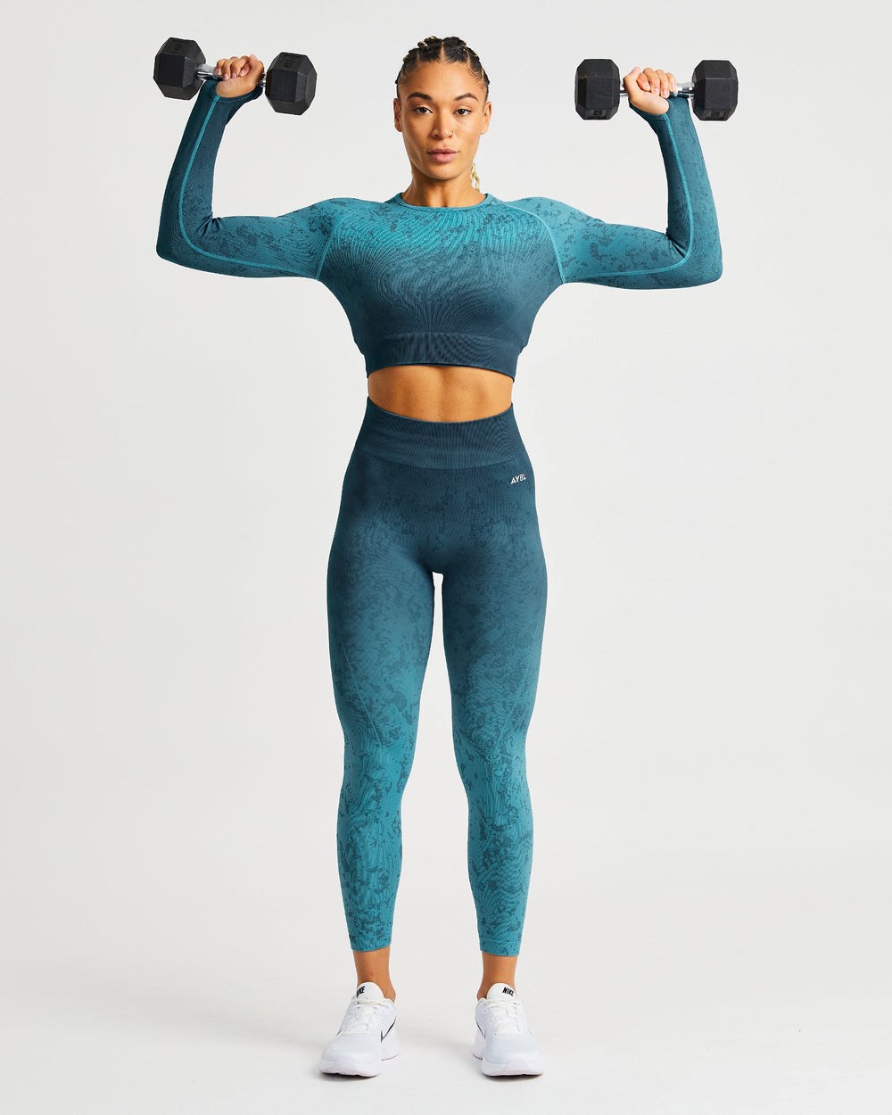 AYBL Flare Seamless Long Sleeve Crop Top Teal | 7421095-RB