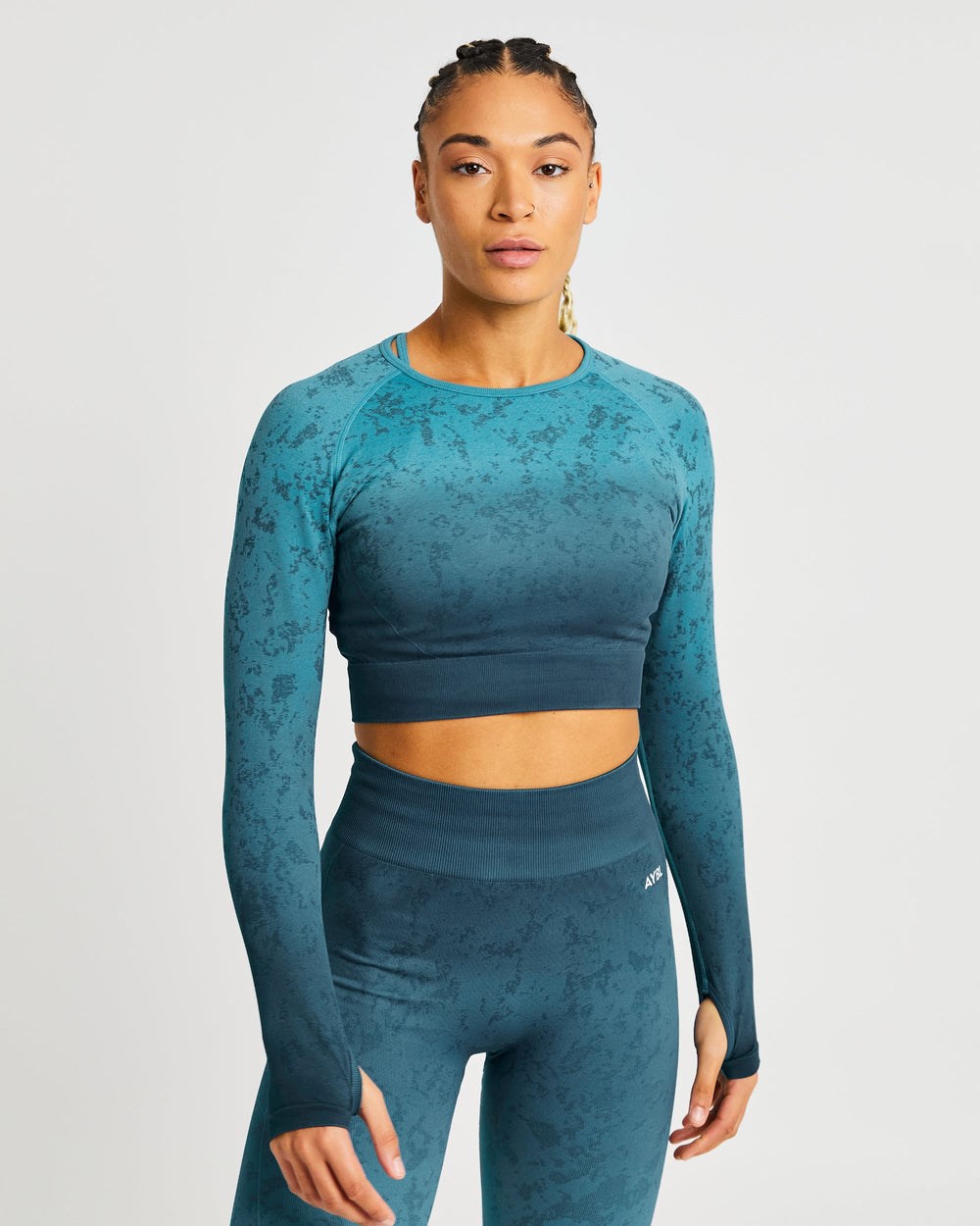 AYBL Flare Seamless Long Sleeve Crop Top Teal | 7421095-RB