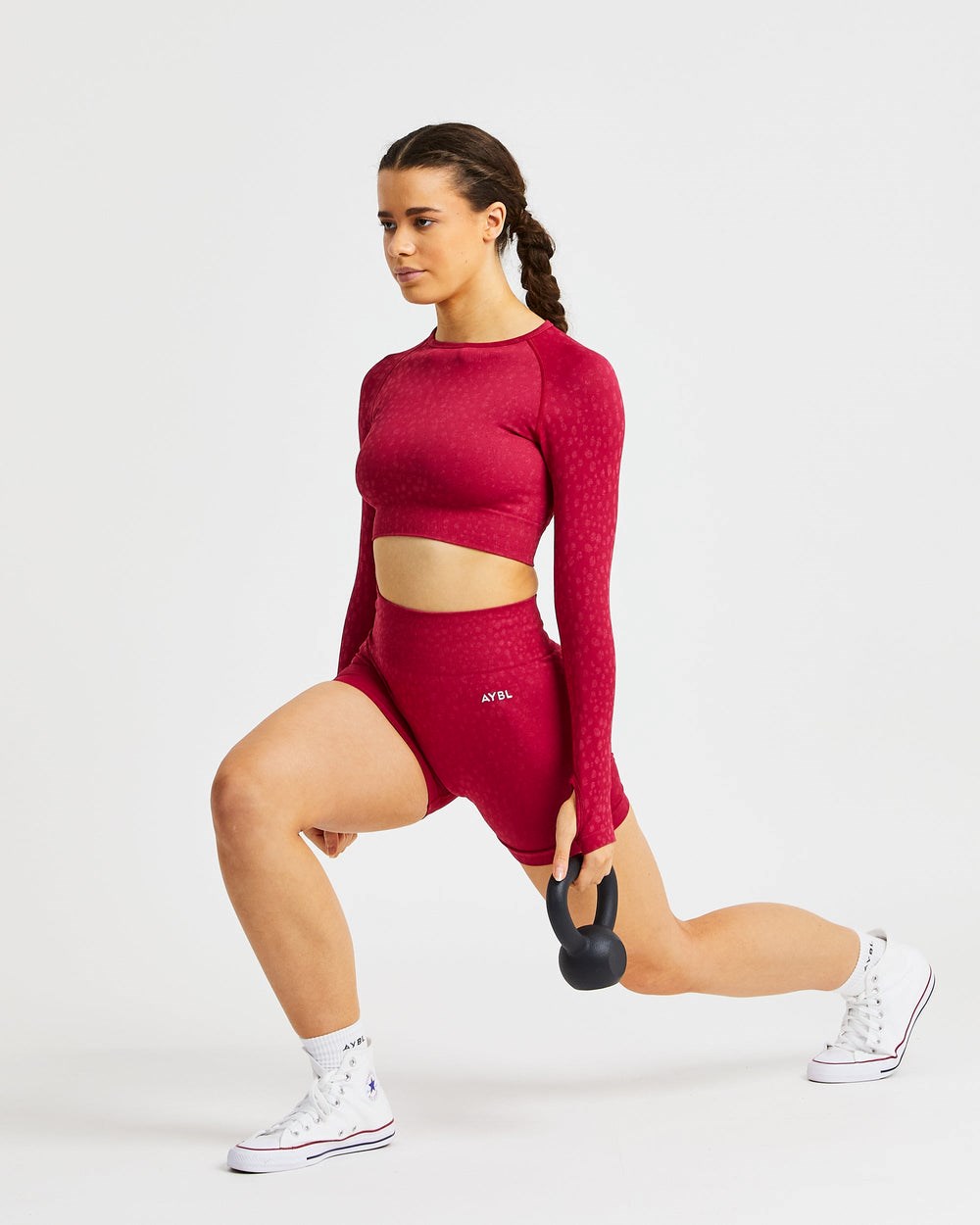 AYBL Evolve Speckle Seamless Long Sleeve Crop Top Raspberry | 5643089-LB