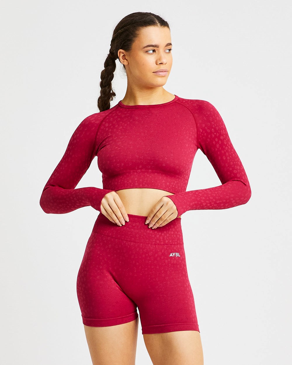 AYBL Evolve Speckle Seamless Long Sleeve Crop Top Raspberry | 5643089-LB