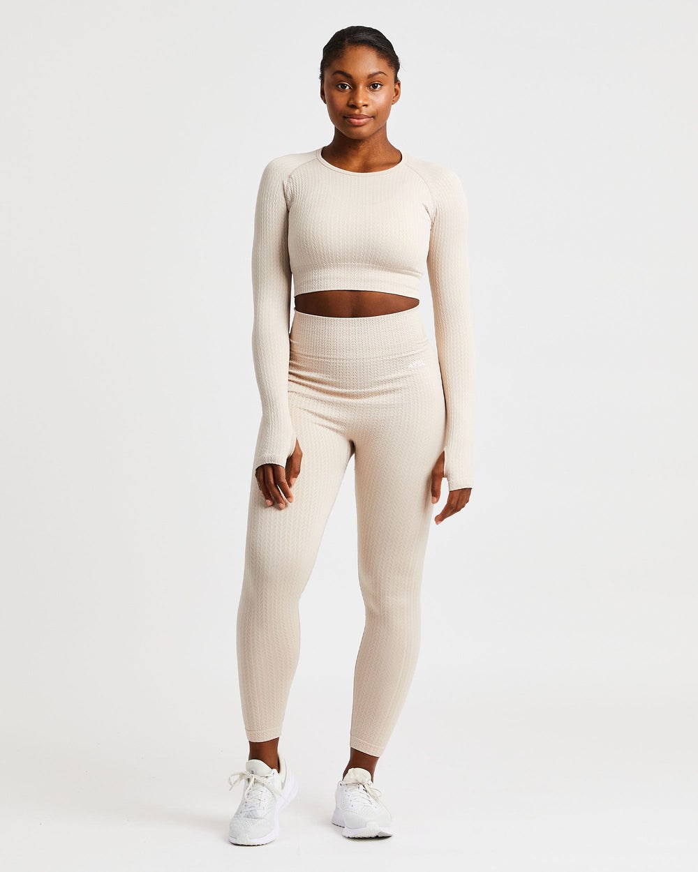 AYBL Luxe Seamless Long Sleeve Crop Top Sand | 5802679-HF