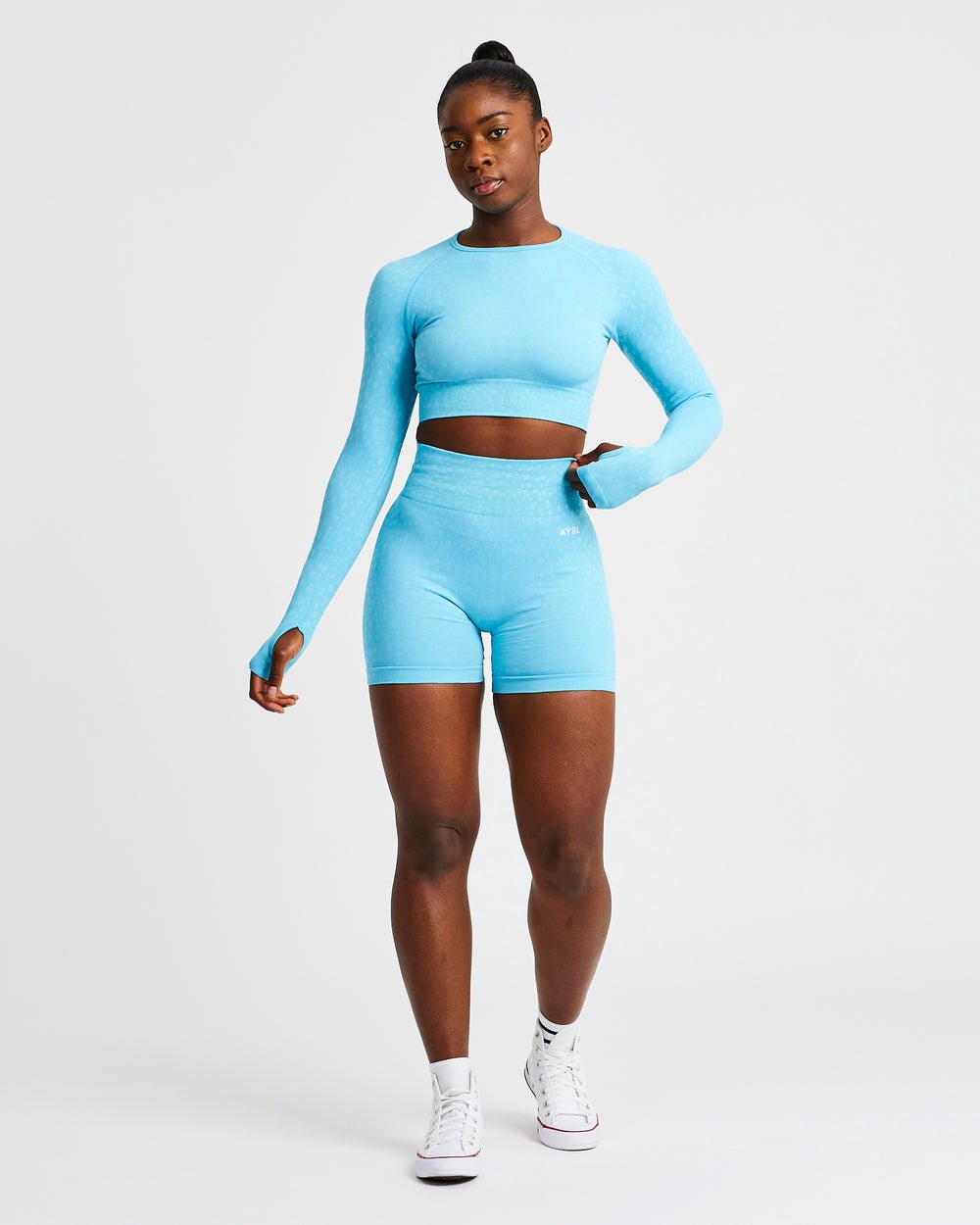 AYBL Evolve Speckle Seamless Long Sleeve Crop Top Lichtblauw | 7043168-OE