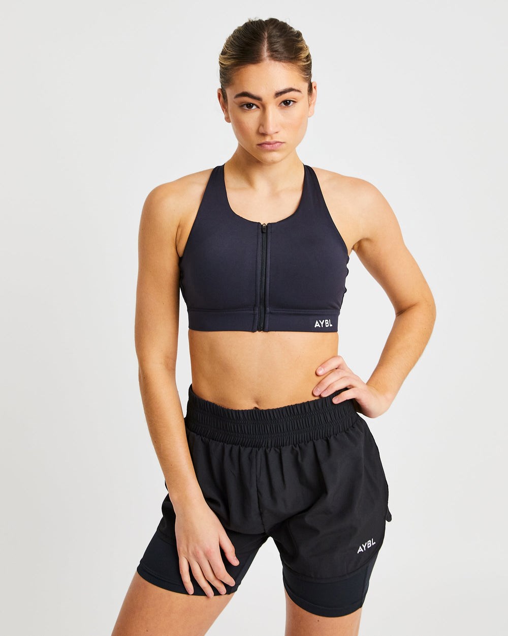 AYBL Sportive Zip Up Sports Bra Zwart | 7493158-IS