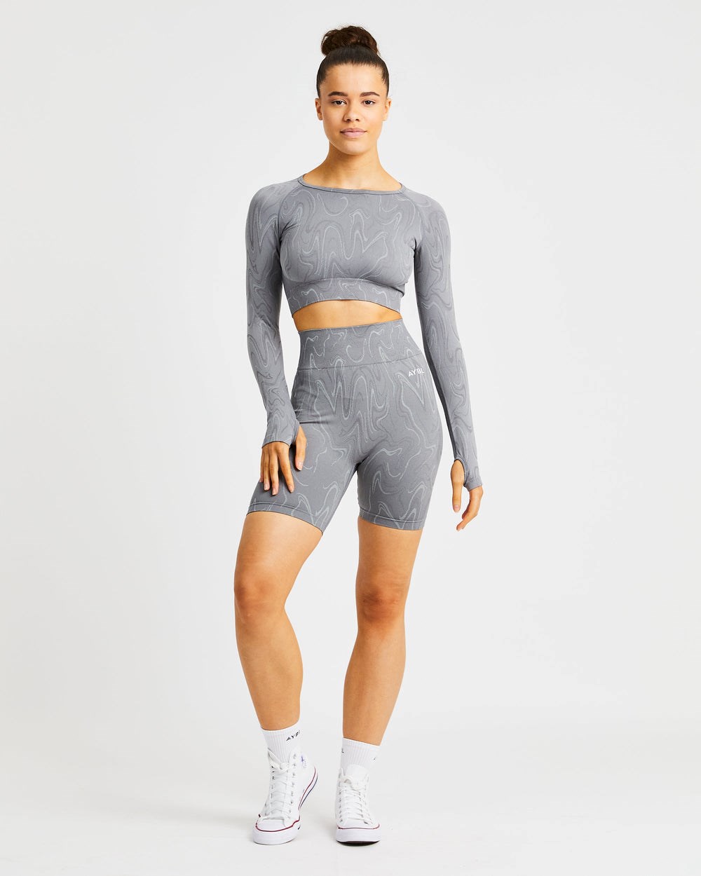 AYBL Velocity Seamless Long Sleeve Crop Top Grijs | 4826795-TP