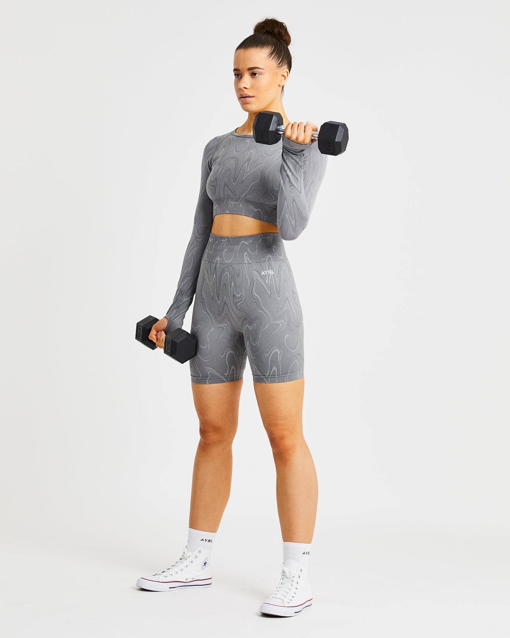 AYBL Velocity Seamless Long Sleeve Crop Top Grijs | 4826795-TP