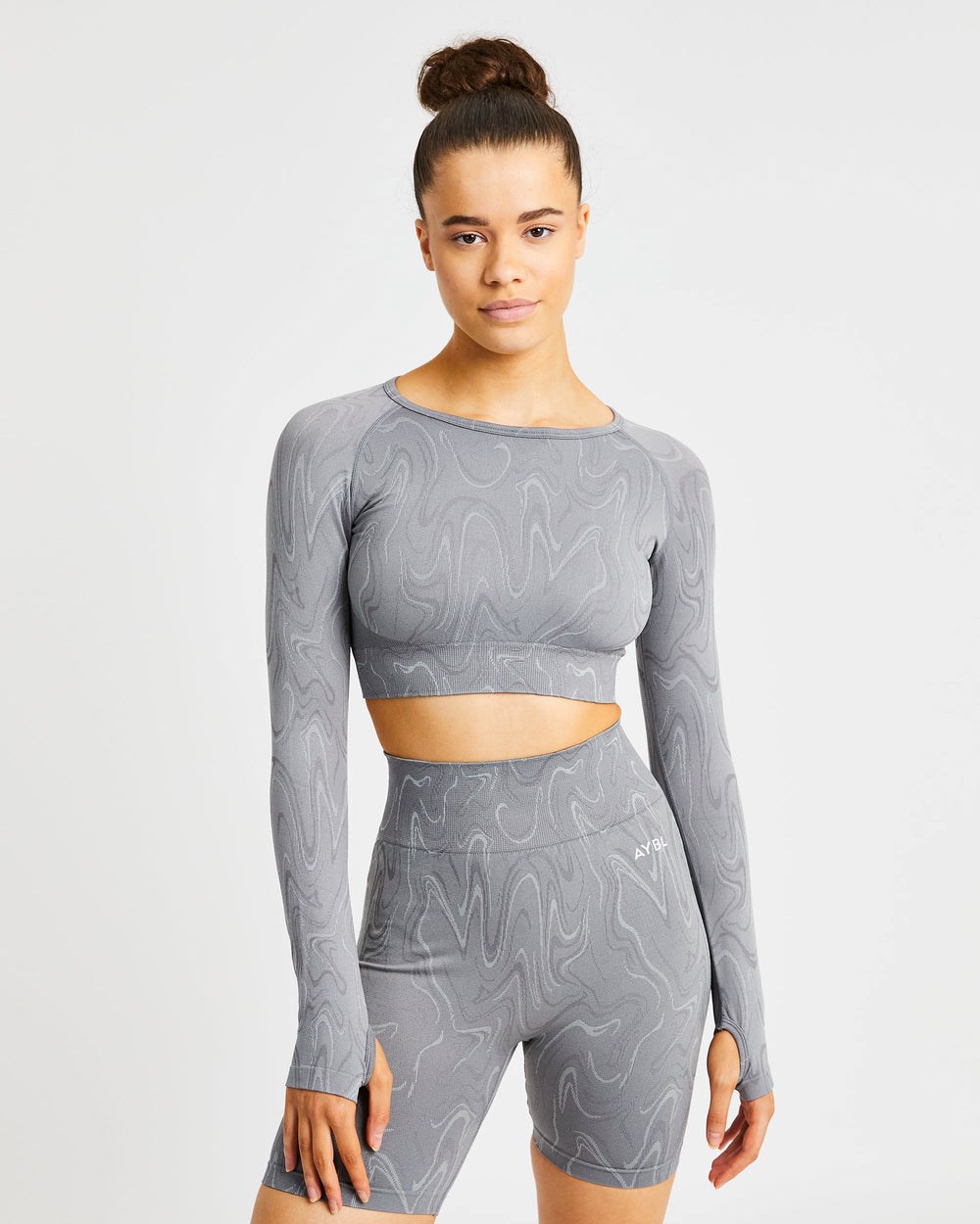 AYBL Velocity Seamless Long Sleeve Crop Top Grijs | 4826795-TP