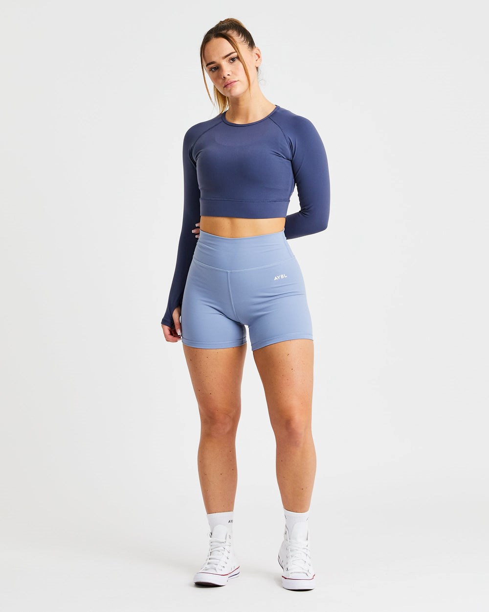 AYBL Core Long Sleeve Crop Top Donkerblauw Blauw | 6210789-OX