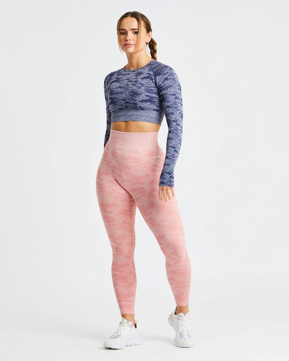 AYBL Evolve Camo Seamless Long Sleeve Crop Top Donkerblauw | 5974082-WS