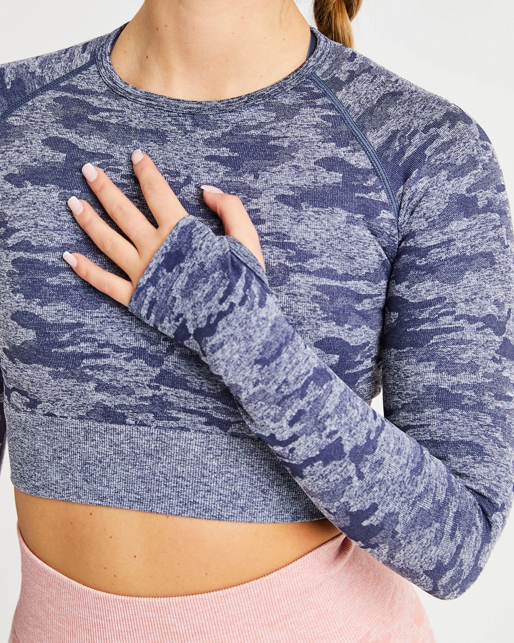 AYBL Evolve Camo Seamless Long Sleeve Crop Top Donkerblauw | 5974082-WS