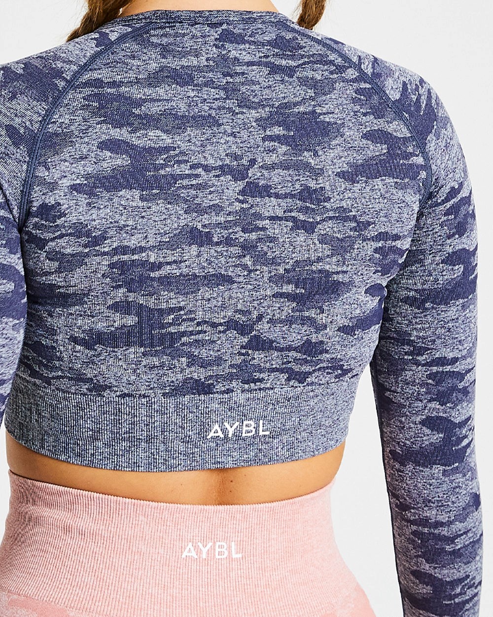 AYBL Evolve Camo Seamless Long Sleeve Crop Top Donkerblauw | 5974082-WS