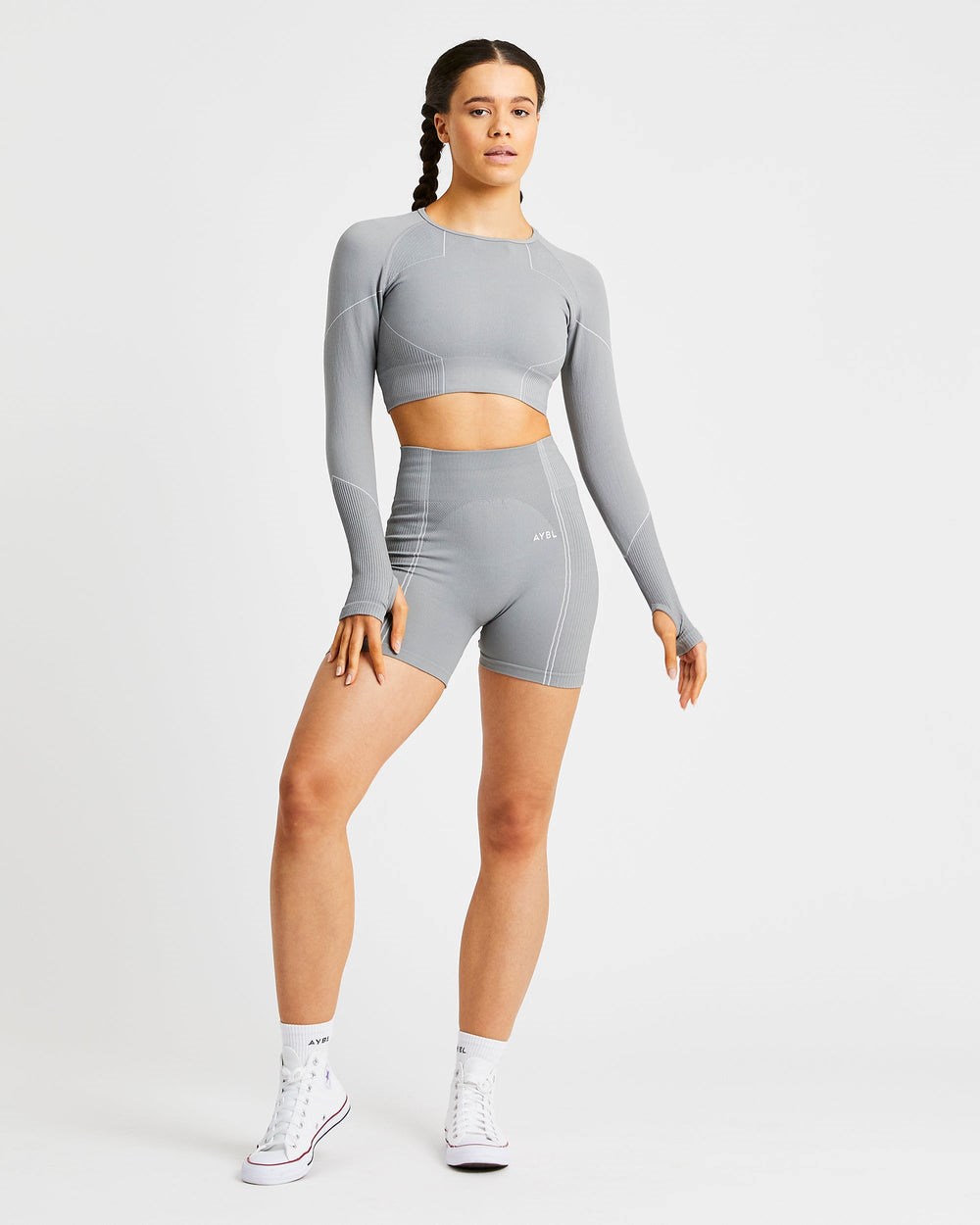 AYBL Reflex Seamless Long Sleeve Crop Top Grijs | 9612340-ZR