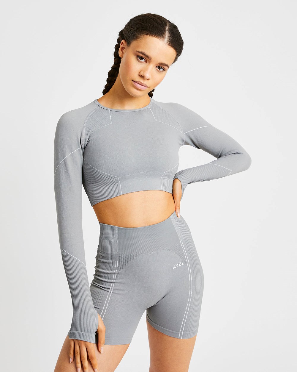 AYBL Reflex Seamless Long Sleeve Crop Top Grijs | 9612340-ZR