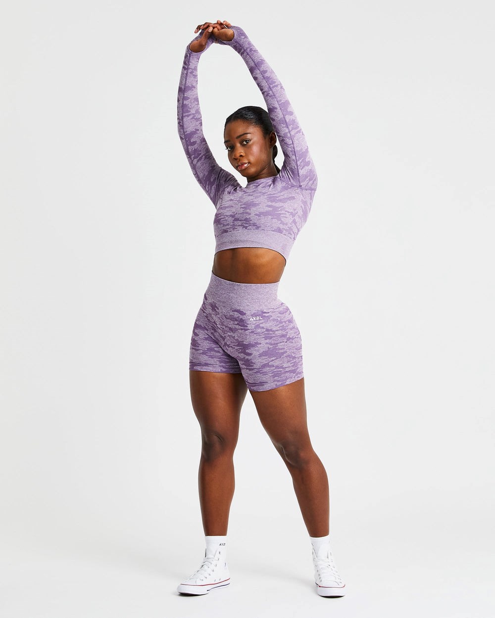 AYBL Evolve Camo Seamless Long Sleeve Crop Top Plum | 7382094-TB