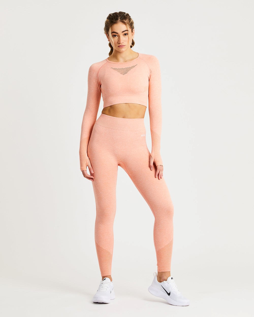 AYBL Motion Seamless Long Sleeve Crop Top Peach Marl | 3618207-TZ