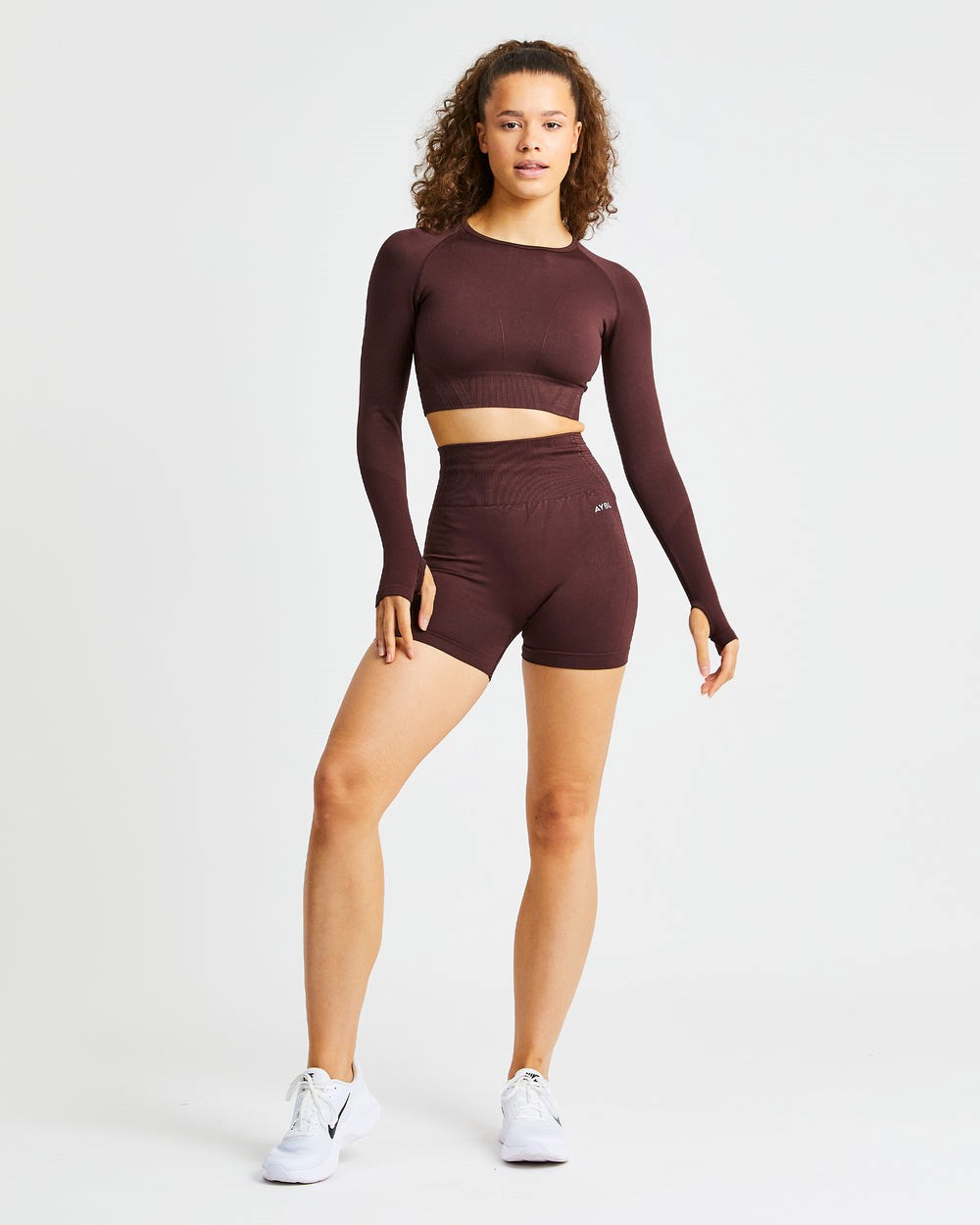 AYBL Balance V2 Seamless Long Sleeve Crop Top Chocola Bruin | 5872694-NB