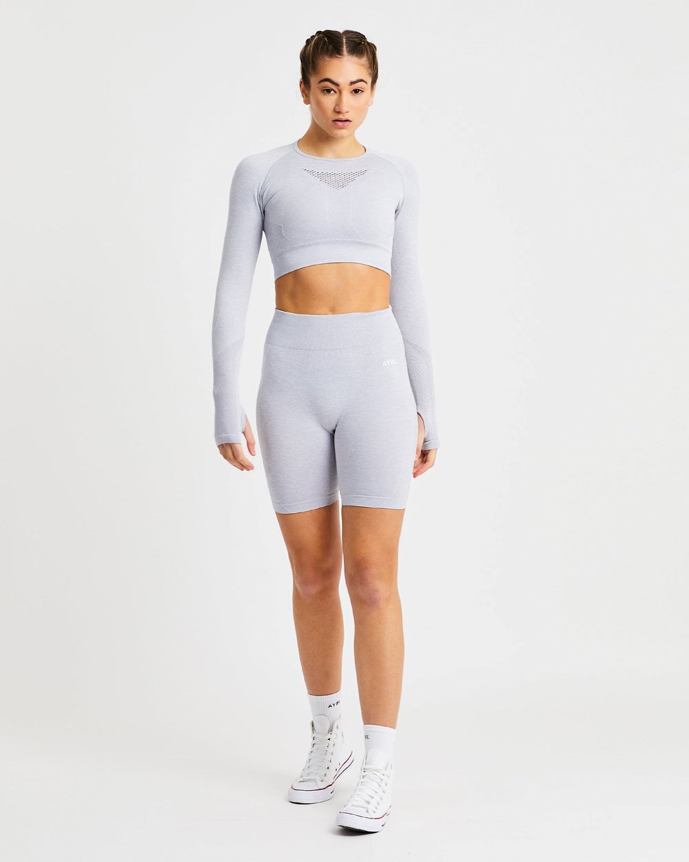 AYBL Motion Seamless Long Sleeve Crop Top Lichtgrijs | 1582940-KM