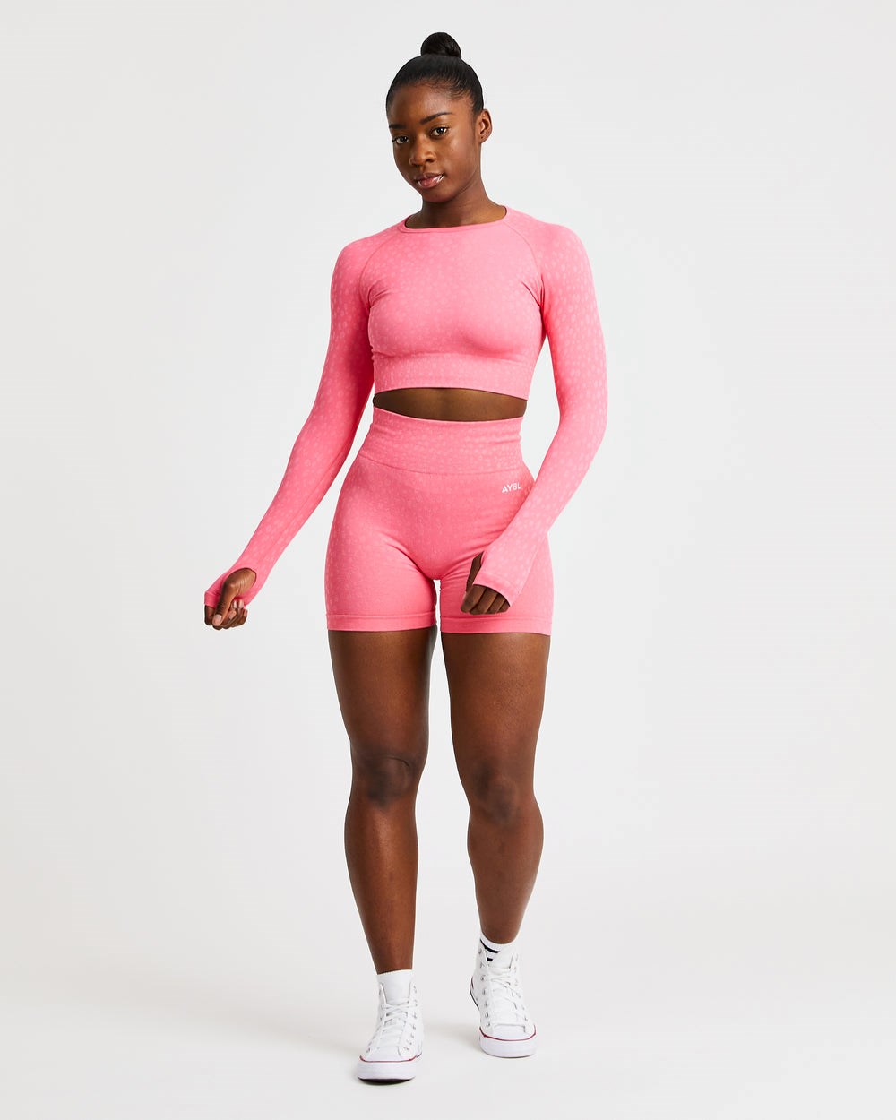 AYBL Evolve Speckle Seamless Long Sleeve Crop Top Koraal Roze | 0367895-ST