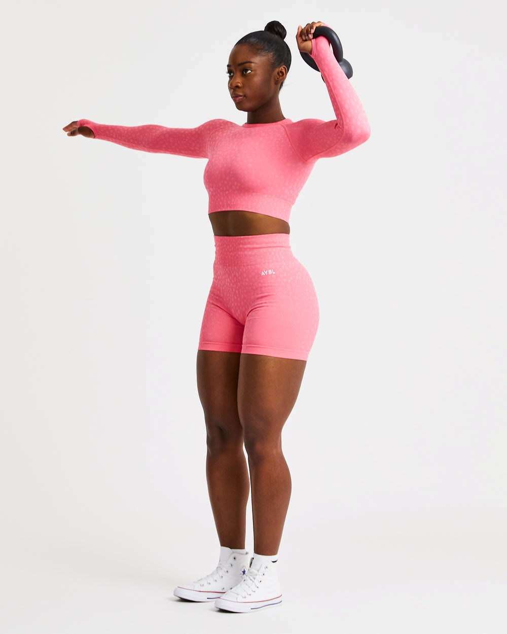 AYBL Evolve Speckle Seamless Long Sleeve Crop Top Koraal Roze | 0367895-ST