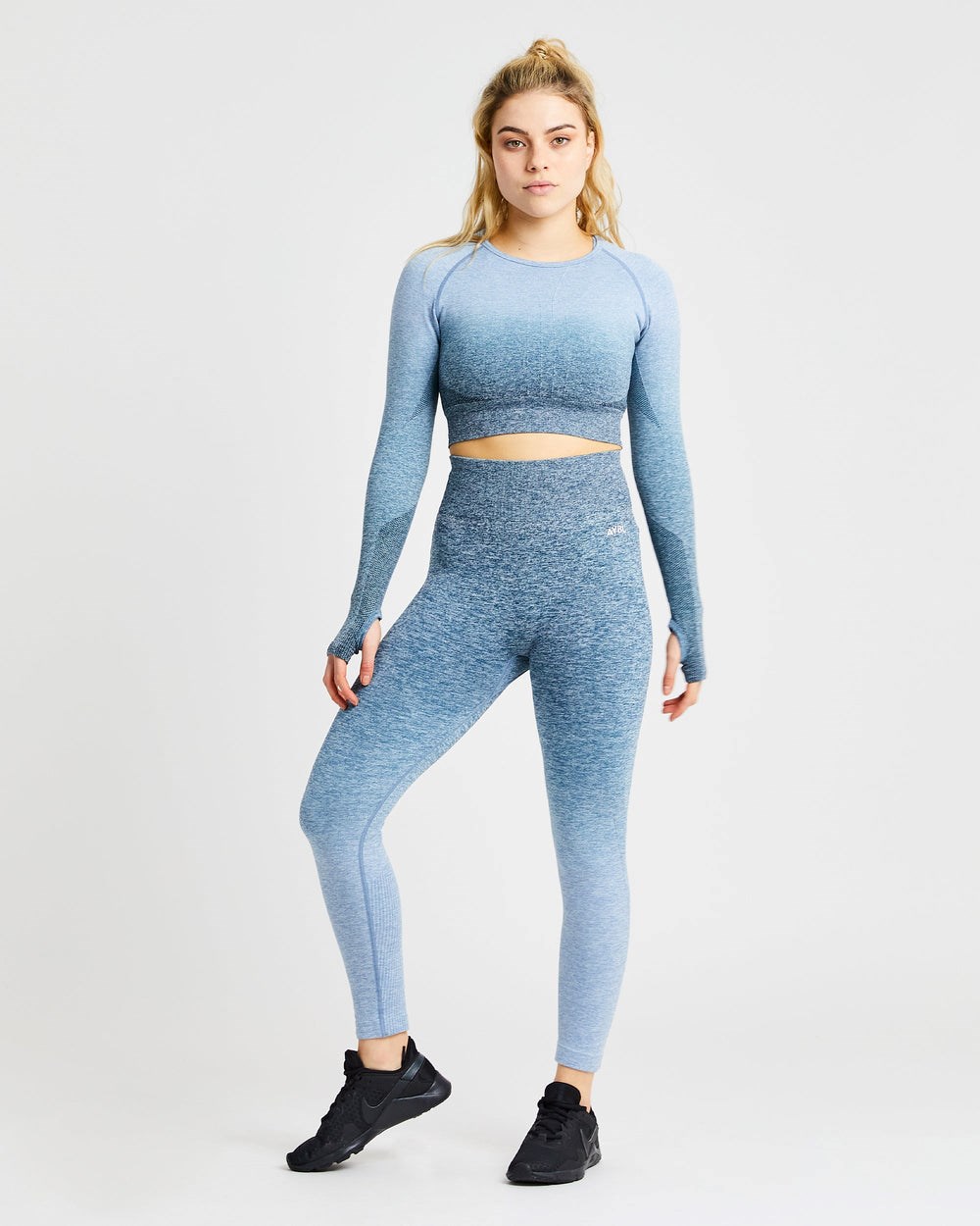 AYBL Pulse Ombré Seamless Long Sleeve Crop Top Teal | 2649578-MC