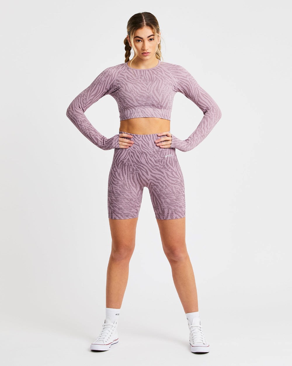 AYBL Evolve Animal Seamless Long Sleeve Crop Top Mauve Lilac | 5198630-BT