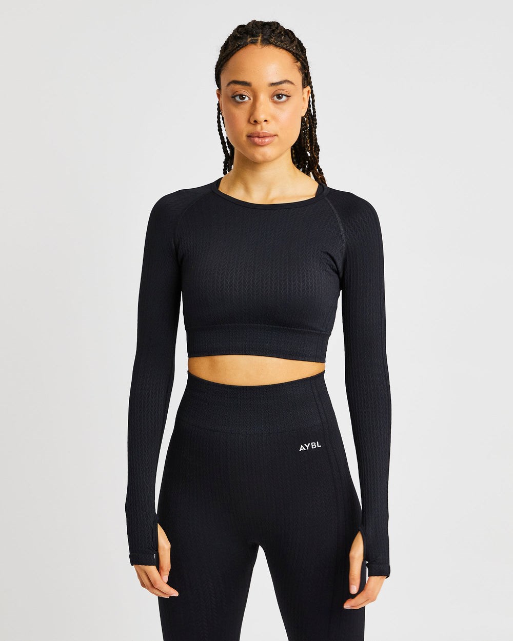 AYBL Luxe Seamless Long Sleeve Crop Top Zwart | 6509487-MD