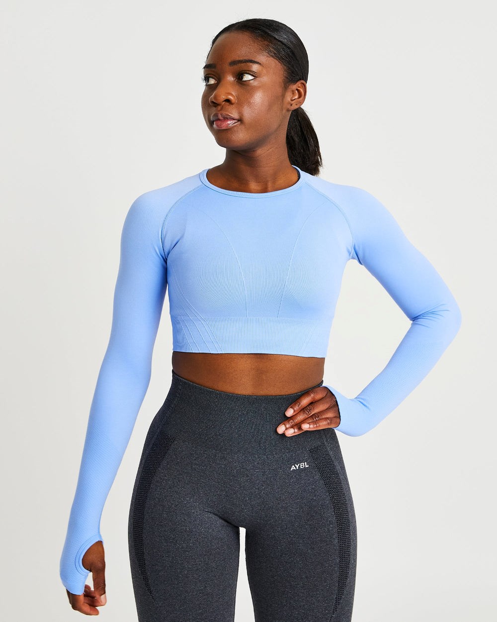 AYBL Balance V2 Seamless Long Sleeve Crop Top Blauw | 9025431-RT