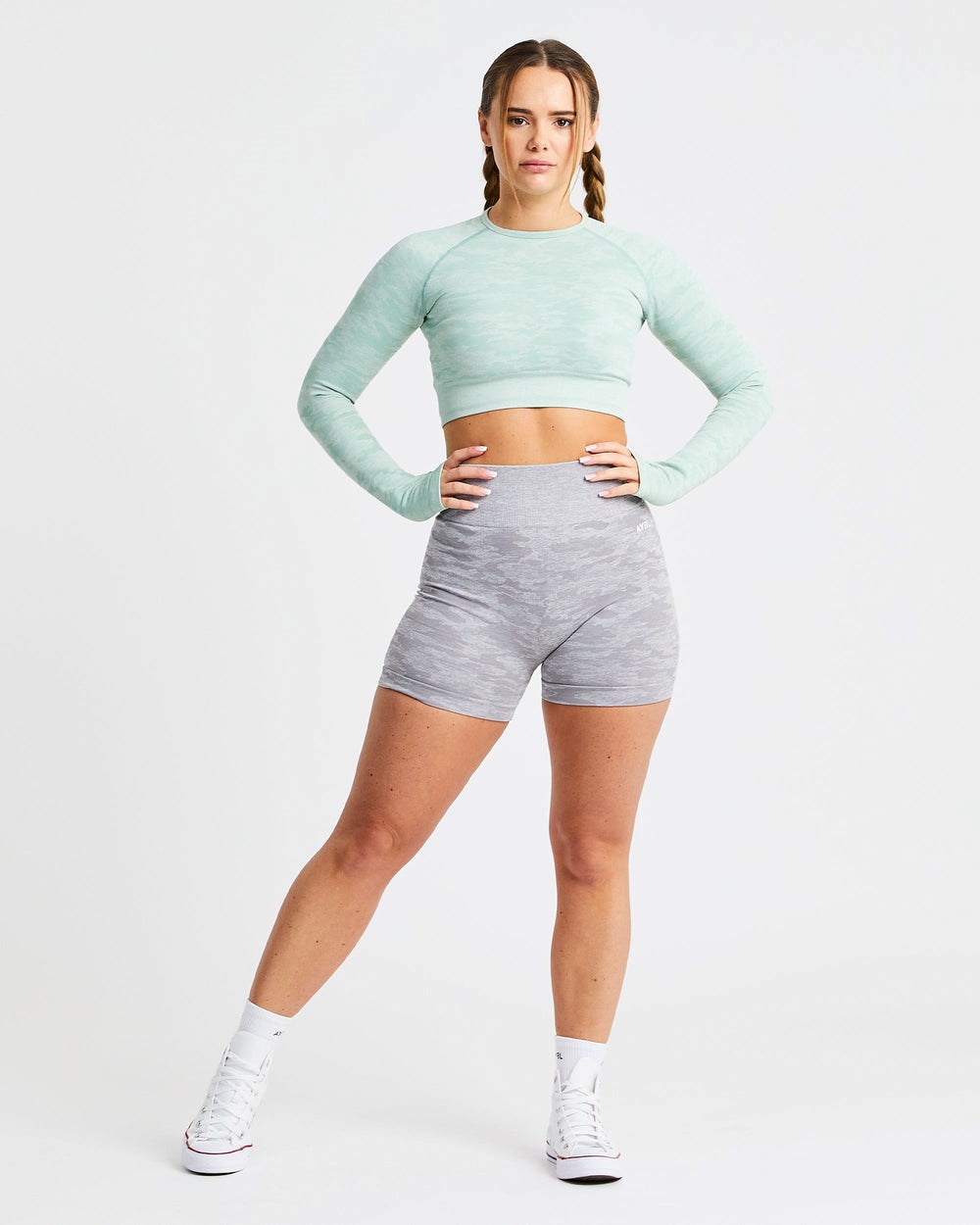 AYBL Evolve Camo Seamless Long Sleeve Crop Top Groen | 6418293-TB