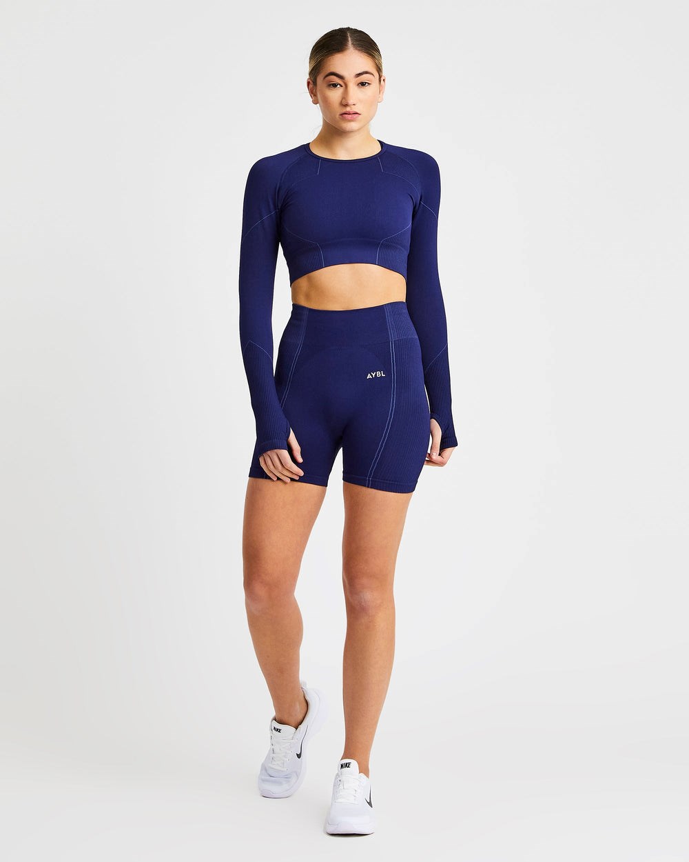 AYBL Reflex Seamless Long Sleeve Crop Top Koningsblauw Blauw | 4758362-TQ