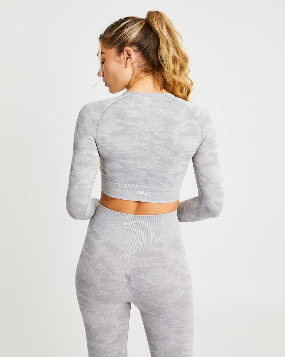 AYBL Evolve Camo Seamless Long Sleeve Crop Top Grijs | 4287051-JY