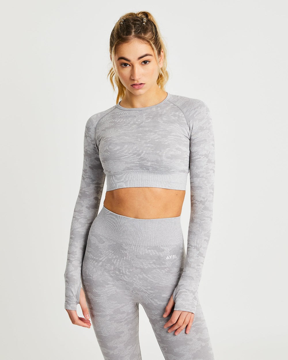 AYBL Evolve Camo Seamless Long Sleeve Crop Top Grijs | 4287051-JY