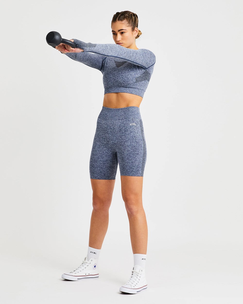 AYBL Motion Seamless Long Sleeve Crop Top Donkerblauw | 8034591-NB