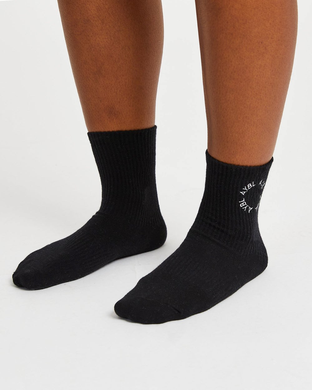 AYBL Everyday Embroidered Crew Socks (3 Pack) Zwart | 3769218-AZ