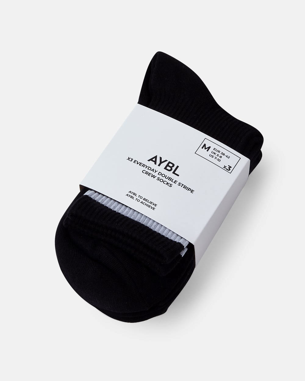 AYBL Everyday Double Stripe Crew Socks (3 Pack) Zwart | 9126784-WQ