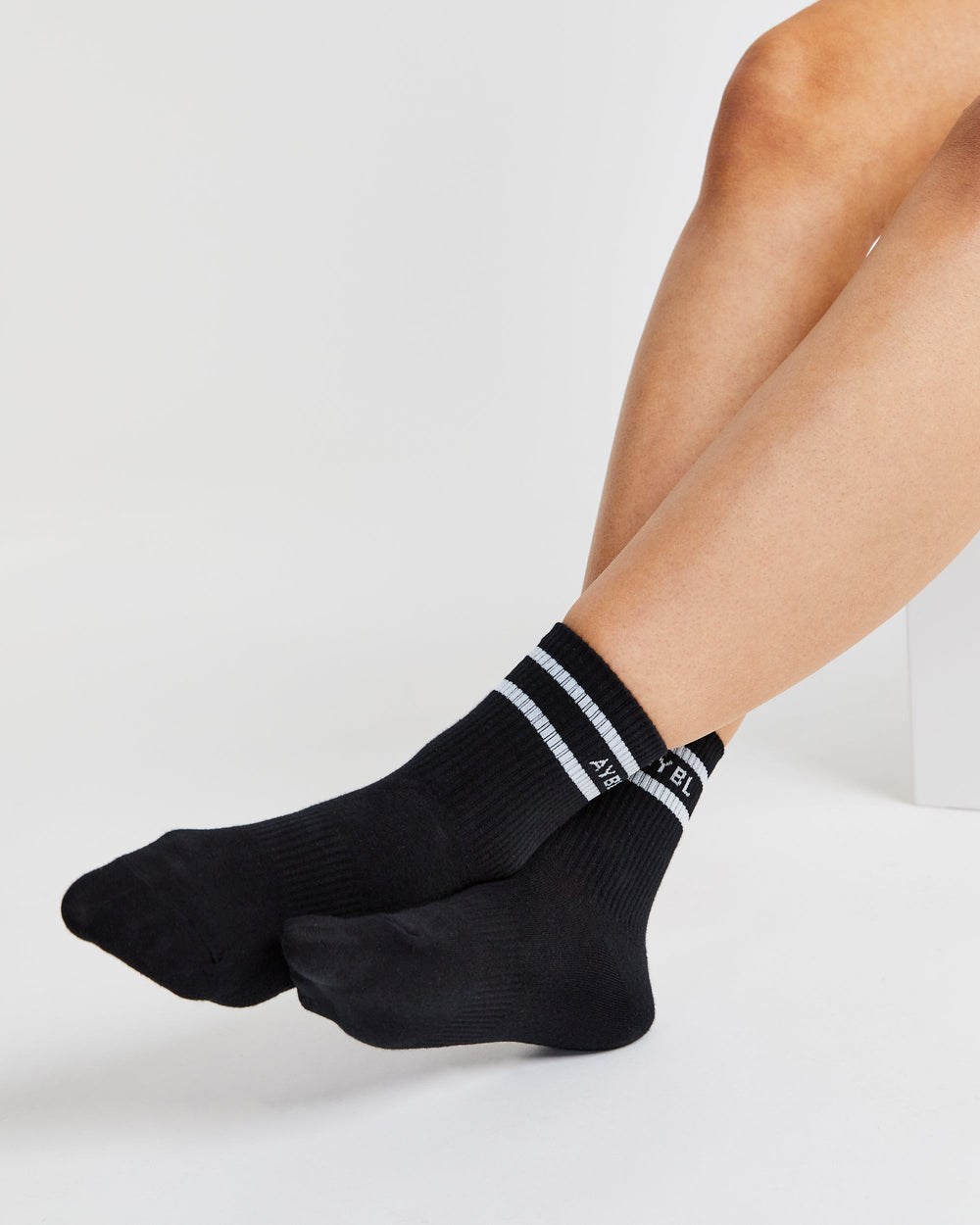 AYBL Everyday Double Stripe Crew Socks (3 Pack) Zwart | 9126784-WQ